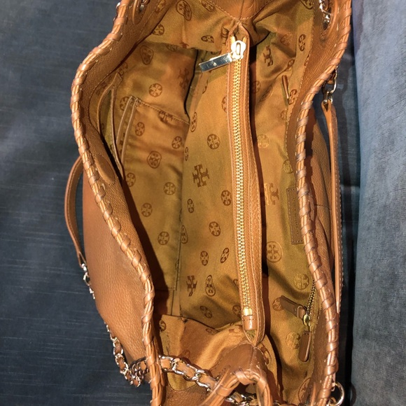 Tory Burch Marion Gold Chain Brown Leather Tote - Picture 3 of 4
